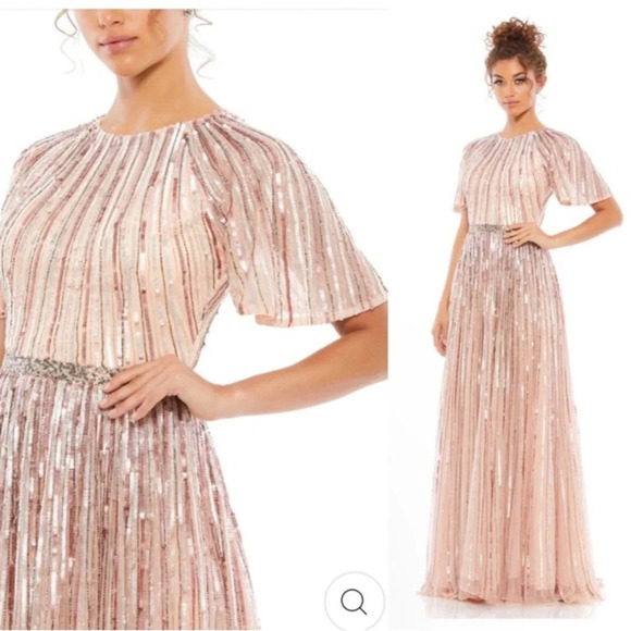 Mac Douggal Sequin Flutter-Sleeve Gown Women’s Rose Sz8  *FLAW* #001 - Picture 2 of 16